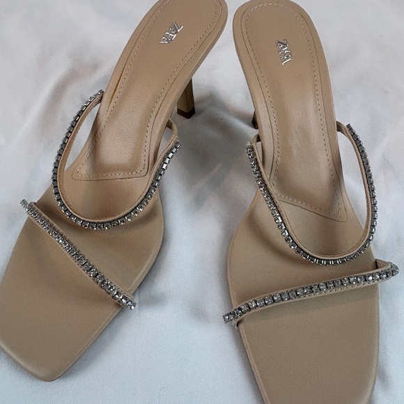 Zara Nude 3” Heels with Rhinestone Straps 39‎ Women’s 8 - Picture 10 of 11